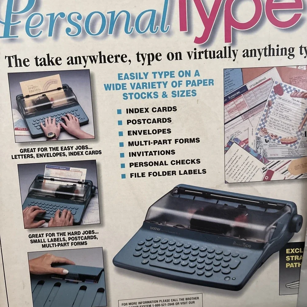Brother Personal Type Typewriter Py-75 Portable Battery Ac Adapter Paper Card